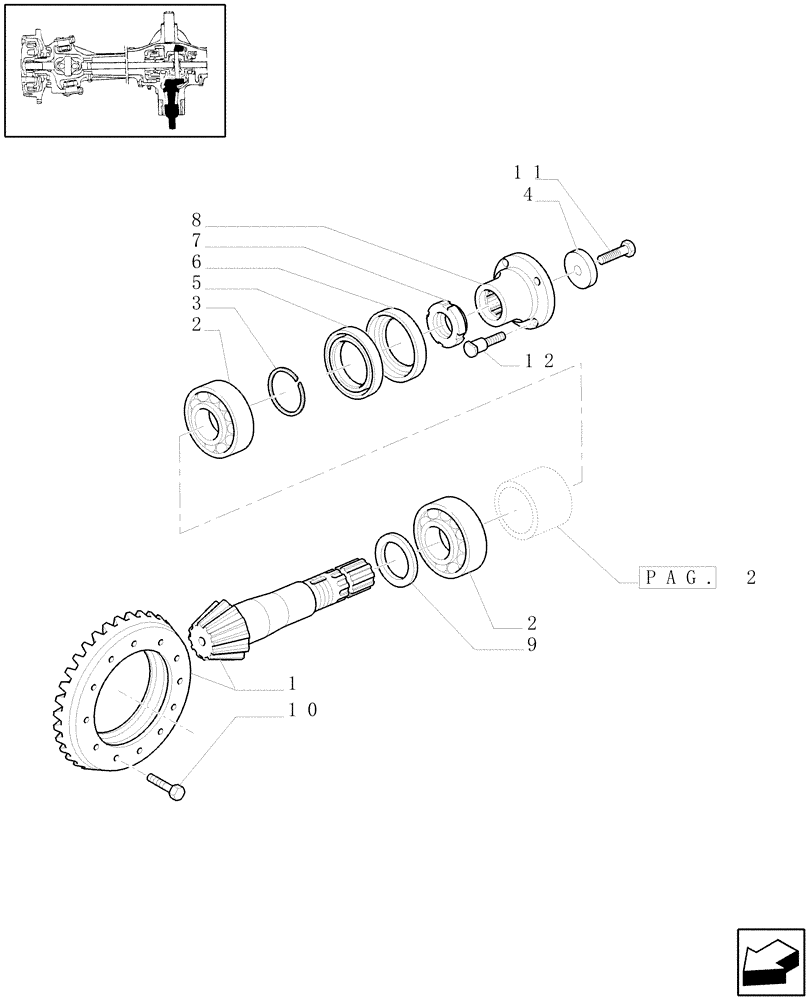 Схема запчастей Case IH PUMA 180 - (1.40.2/06[01]) - (VAR.463) 4WD FRONT AXLE WITH ACTIVE SUSPENSIONS - BEVEL GEAR PAIR (04) - FRONT AXLE & STEERING