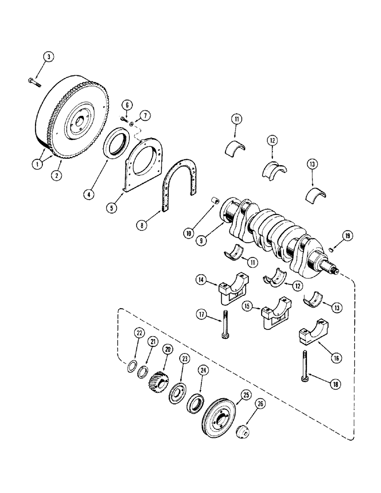 Схема запчастей Case IH 1255 - (036) - CRANKSHAFT AND FLYWHEEL, 188 SPARK IGNITION ENGINE (10) - ENGINE