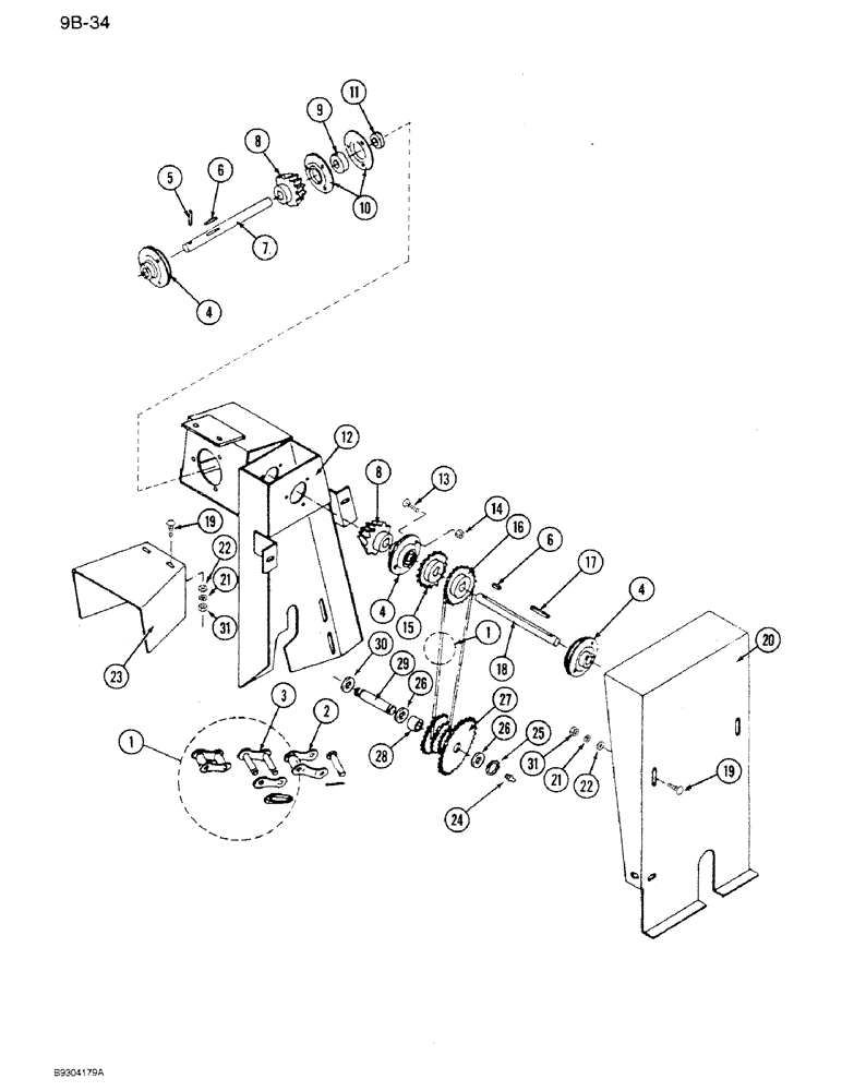 Схема запчастей Case IH 1250 - (9B-34) - AUGER FEEDER TOP DRIVE, MECHANICAL AUGER ONLY, 1250 MACHINES, P.I.N. 7001 AND AFTER (09) - CHASSIS ATTACHMENTS