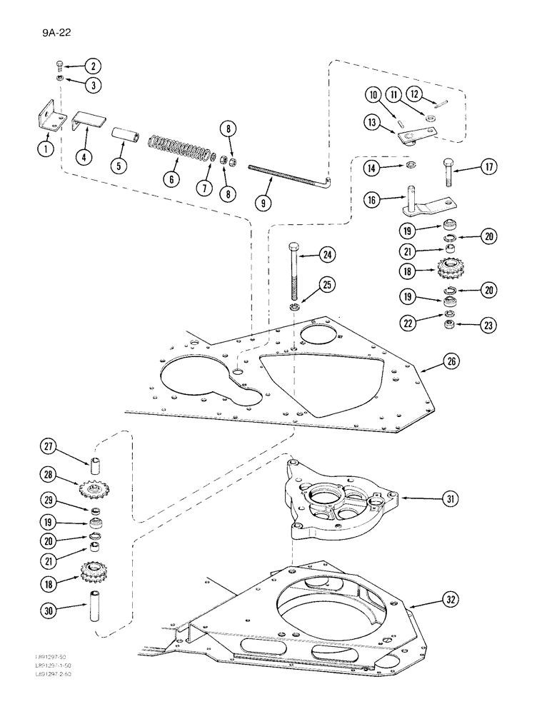 Схема запчастей Case IH 1822 - (9A-022) - IDLER ARMS AND SPROCKETS ROTOR DRIVE CHAIN (13) - PICKING SYSTEM