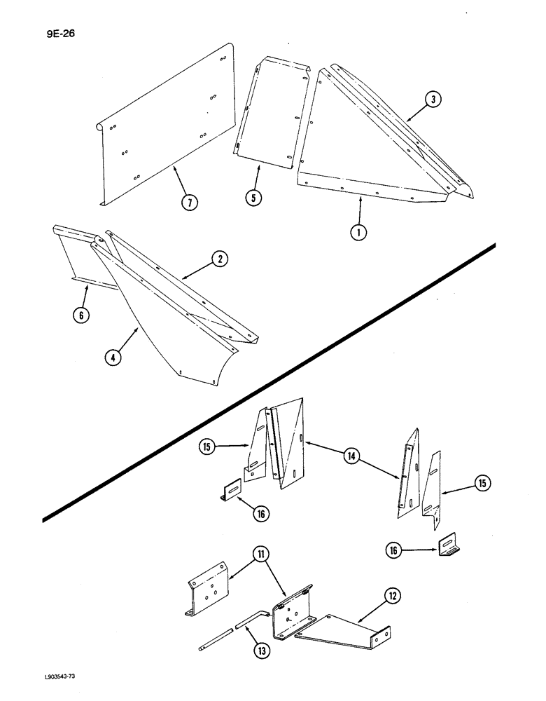 Схема запчастей Case IH 781 - (9E-26) - GATHERER EXTENSIONS, OUTER DIVIDER SUPPORTS (12) - CHASSIS