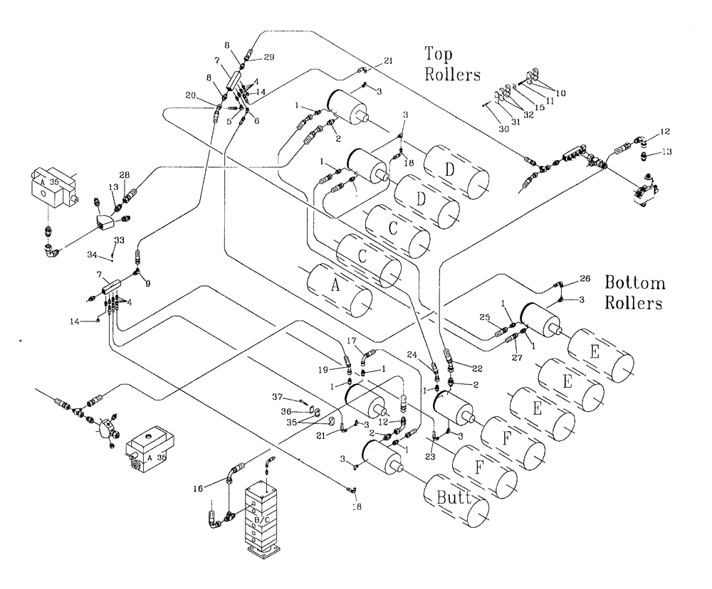 Схема запчастей Case IH 7700 - (B08[04]) - HYDRAULIC CIRCUIT {ROLLERS [RH] 15" CHOPPER} Hydraulic Components & Circuits