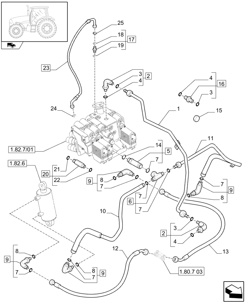 Схема запчастей Case IH PUMA 195 - (1.82.1/03[03]) - (VAR.484) RIGHT LIFT ROD AND TOP LINK HYDRAULIC ADJUST W/ELECTRONIC CONTROL - LIFTER LINES (07) - HYDRAULIC SYSTEM