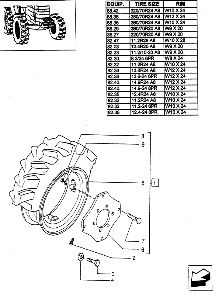 Схема запчастей Case IH JX95 - (82.00[01]) - 4WD DRIVING WHEELS (11) - WHEELS/TRACKS