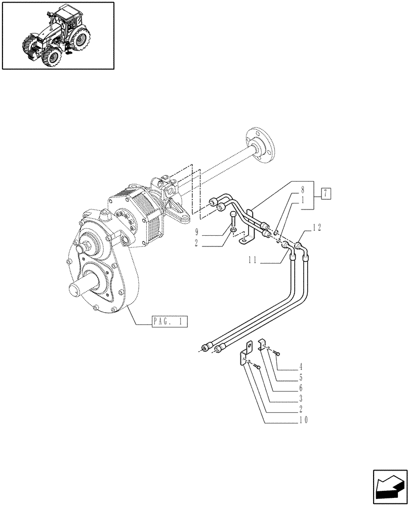 Схема запчастей Case IH MAXXUM 115 - (1.80.5/03[02]) - INTEGRATED FRONT HPL WITH PTO - PIPES - D6519 (VAR.333648-334648) (07) - HYDRAULIC SYSTEM