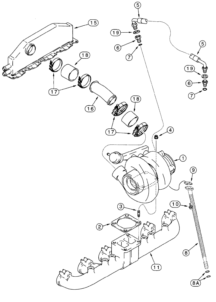 Схема запчастей Case IH CPX420 - (02-08) - TURBOCHARGER SYSTEM (01) - ENGINE