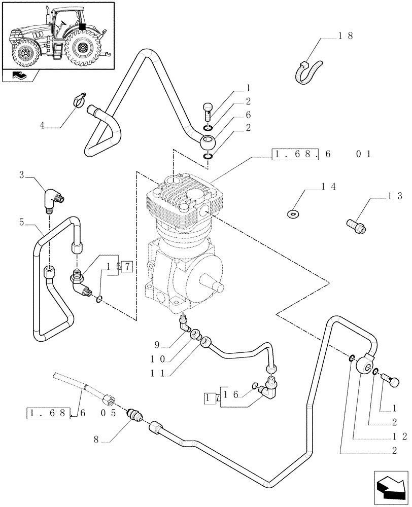 Схема запчастей Case IH MAXXUM 115 - (1.68.6[04]) - PNEUMATIC TRAILER BRAKE - PIPES (VAR.332727-332737-332739) (05) - REAR AXLE