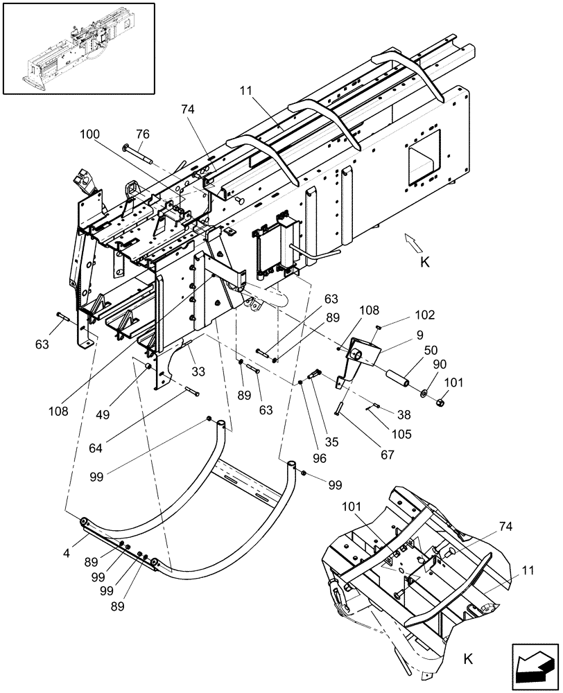 Схема запчастей Case IH SB551 - (62.140.03) - BALE TENSION RAIL & NEEDLE YOKE GUARD (62) - PRESSING - BALE FORMATION