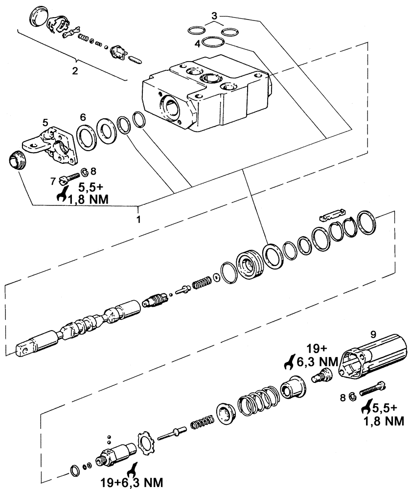 Схема запчастей Case IH C55 - (08-23[01]) - SUPPLEMENTARY CONTOL UNIT, DOUBLE ACTING - MECHANICAL WITH STOP VALVE B (08) - HYDRAULICS