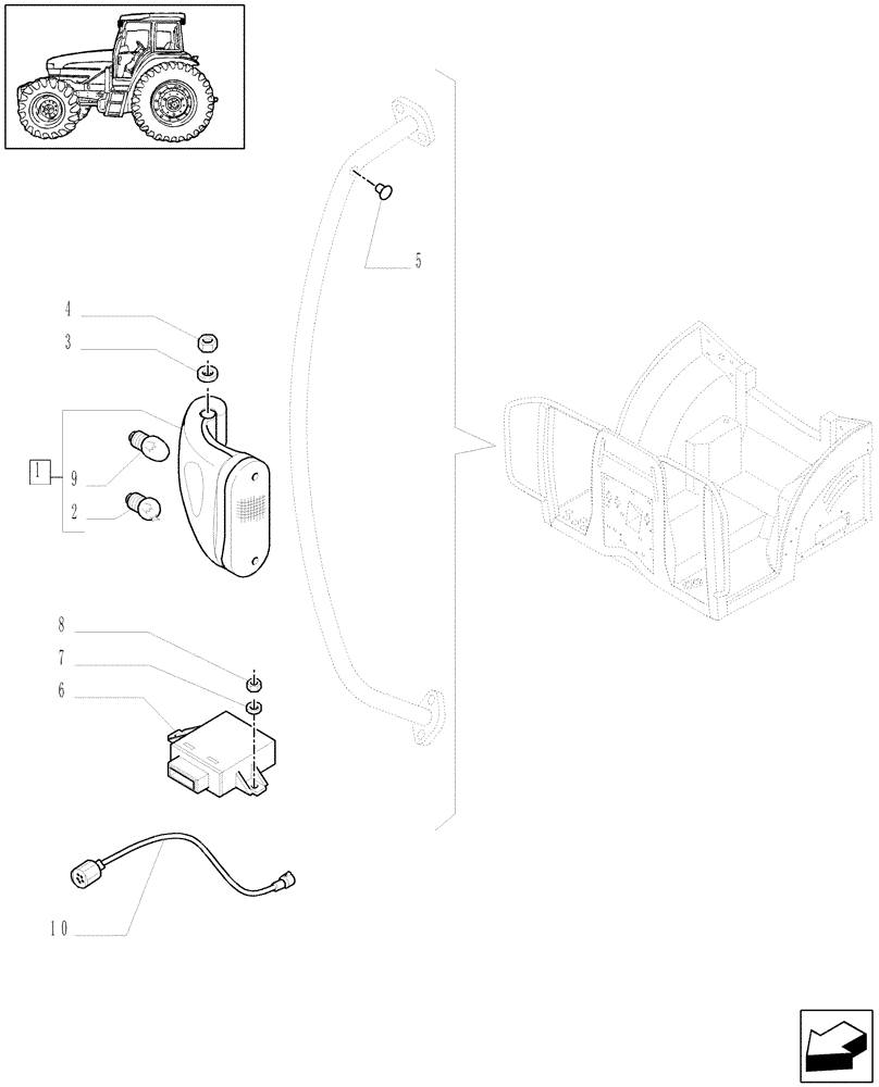 Схема запчастей Case IH MXU110 - (1.75.6[02]) - FRONT LIGHT FITTING ON CAB HANDLE OR PLATFORM - C5060 (06) - ELECTRICAL SYSTEMS