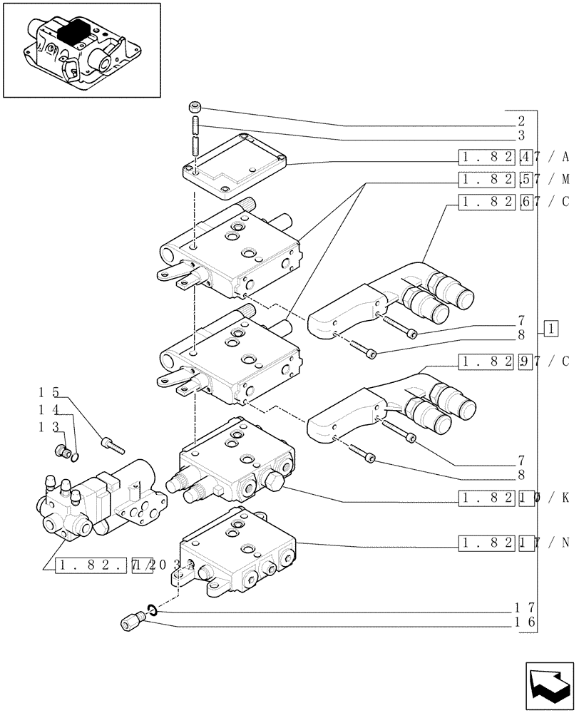 Схема запчастей Case IH MXU110 - (1.82.7/17[05]) - (VAR.352) 2 (EDC) CONTROL VALVES WITH TRAILER BRAKE VALVE AND ASSOCIATED PARTS - D5504 (07) - HYDRAULIC SYSTEM