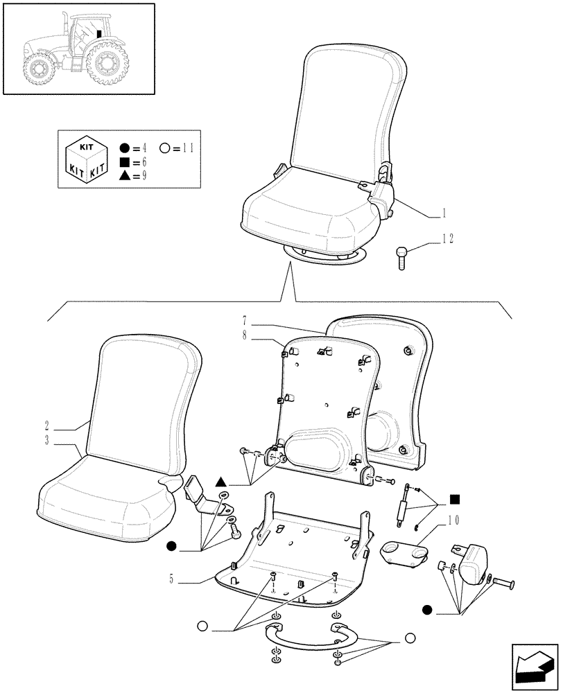 Схема запчастей Case IH MAXXUM 100 - (1.93.3/01) - PASSENGER SEAT (VAR.330719) (10) - OPERATORS PLATFORM/CAB