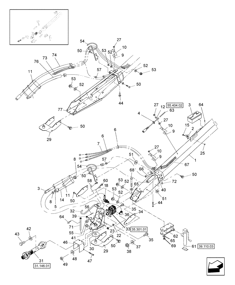 Схема запчастей Case IH SC101 - (39.110.01) - TONGUE, FRONT (39) - FRAMES AND BALLASTING