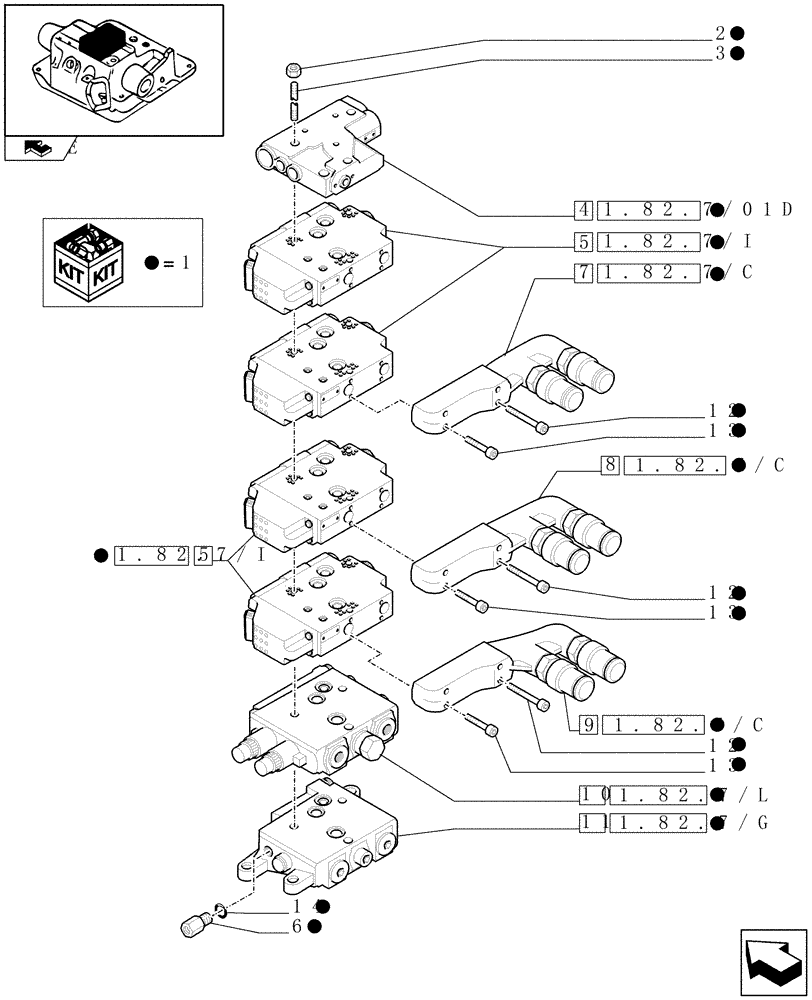 Схема запчастей Case IH PUMA 125 - (1.82.7/08B) - 4 CCLS (EDC) ELECTRONIC CONTROL VALVES ( EHS1) AND ASSOCIATED PARTS (VAR.330862-331862) (07) - HYDRAULIC SYSTEM