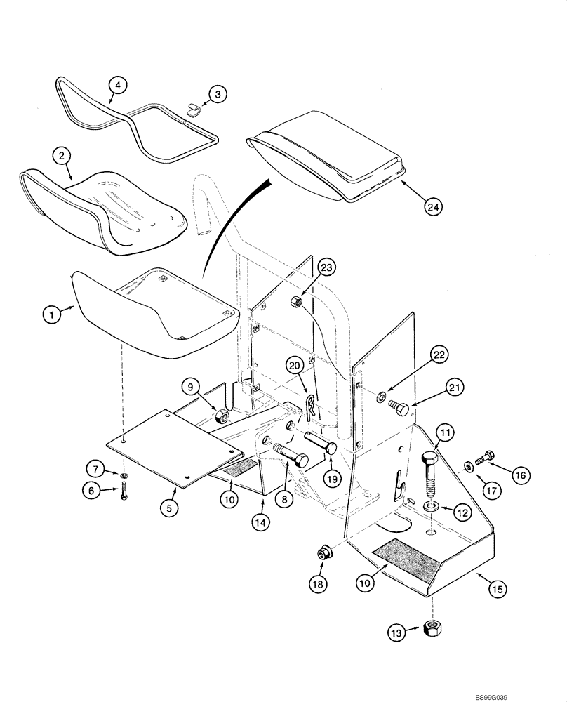 Схема запчастей Case IH 1845C - (09-81) - BACKHOE - SEAT AND FOOT SHIELDS, D125 (NORTH AMERICA) (09) - CHASSIS/ATTACHMENTS