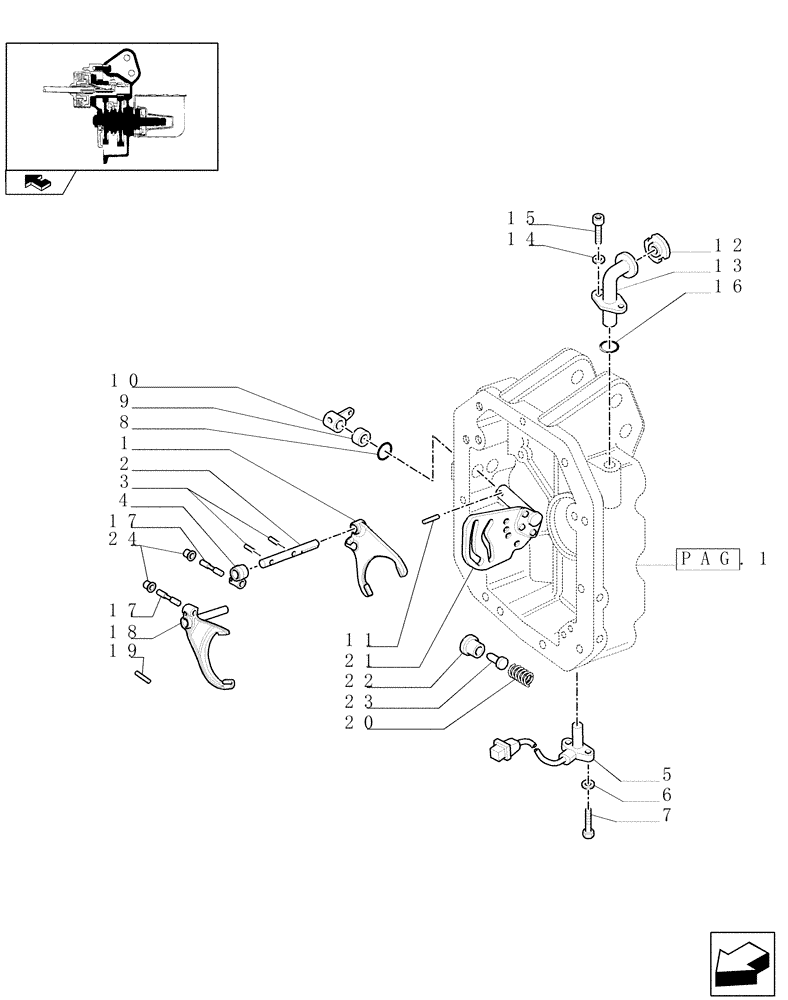 Схема запчастей Case IH PUMA 125 - (1.80.1[03A]) - POWER TAKE-OFF 540/750/1000 RPM - LEVER AND FORK - D5904 (07) - HYDRAULIC SYSTEM