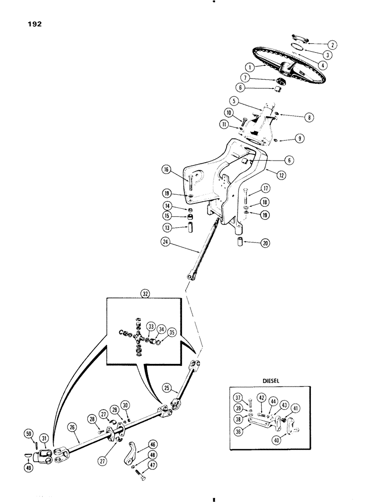 Схема запчастей Case IH 570 - (192) - STEERING WHEEL AND LINKAGE, 570 WITH DUAL FRONT WHEEL (05) - STEERING