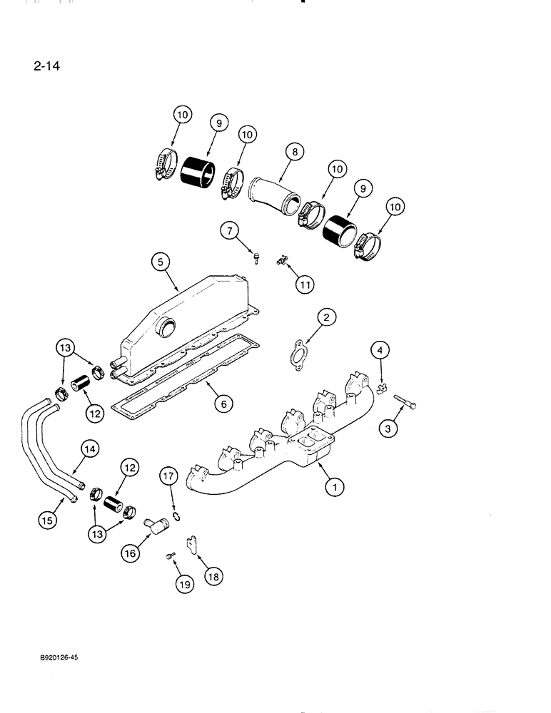 Схема запчастей Case IH 6830TA - (2-14) - MANIFOLDS, 6TA-830 ENGINE, EXHAUST 