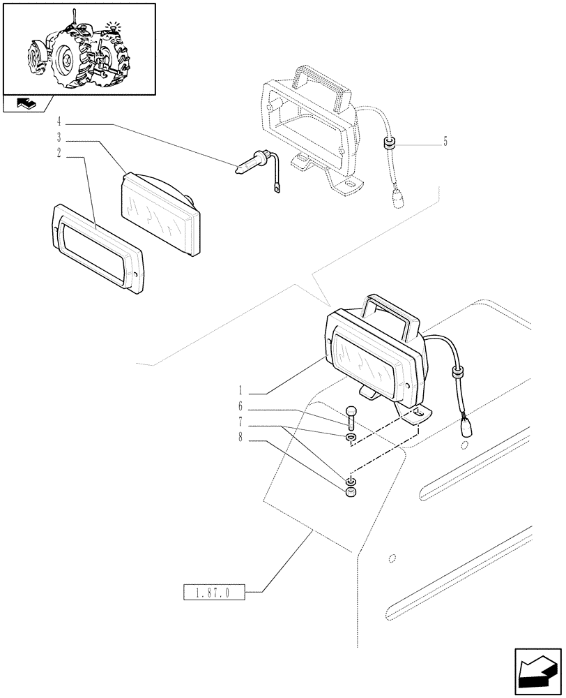 Схема запчастей Case IH FARMALL 105U - (1.75.6/02) - REAR WORK LIGHT ON FENDERS - L/CAB (VAR.333767) (10) - OPERATORS PLATFORM/CAB