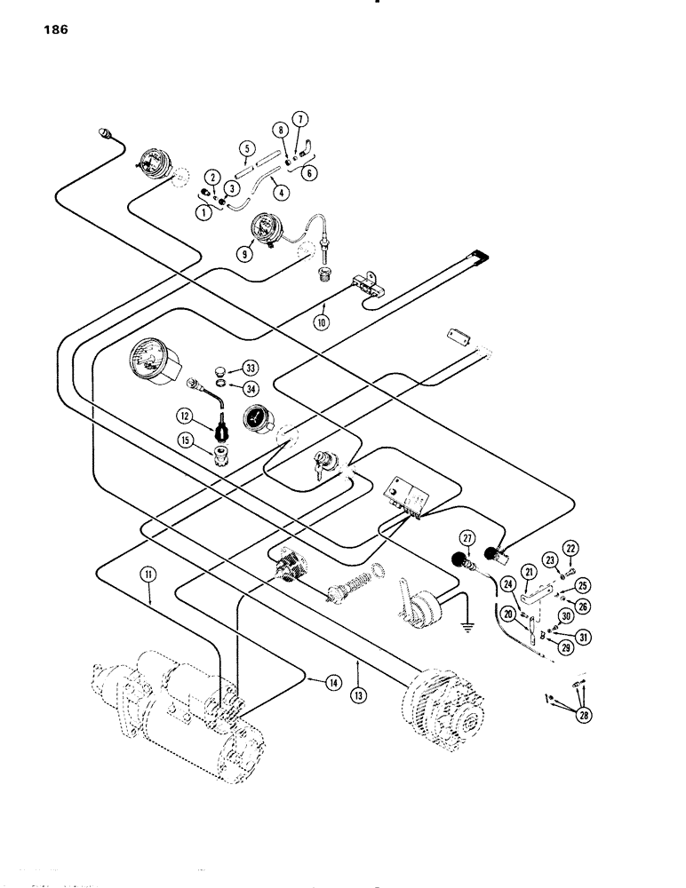 Схема запчастей Case IH 504BD - (186) - INSTRUMENTATION HARDWARE, SAFETY GAUGES, HOOD, RIGHT AND LEFT SIDE OR OPEN, F,G (04) - ELECTRICAL SYSTEMS