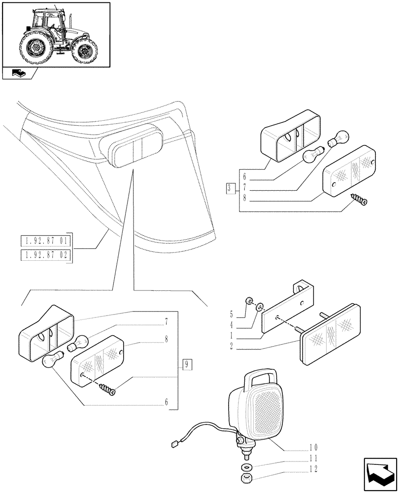 Схема запчастей Case IH FARMALL 60 - (1.75.6[03]) - REAR LAMPS AND REFLECTOR (06) - ELECTRICAL SYSTEMS