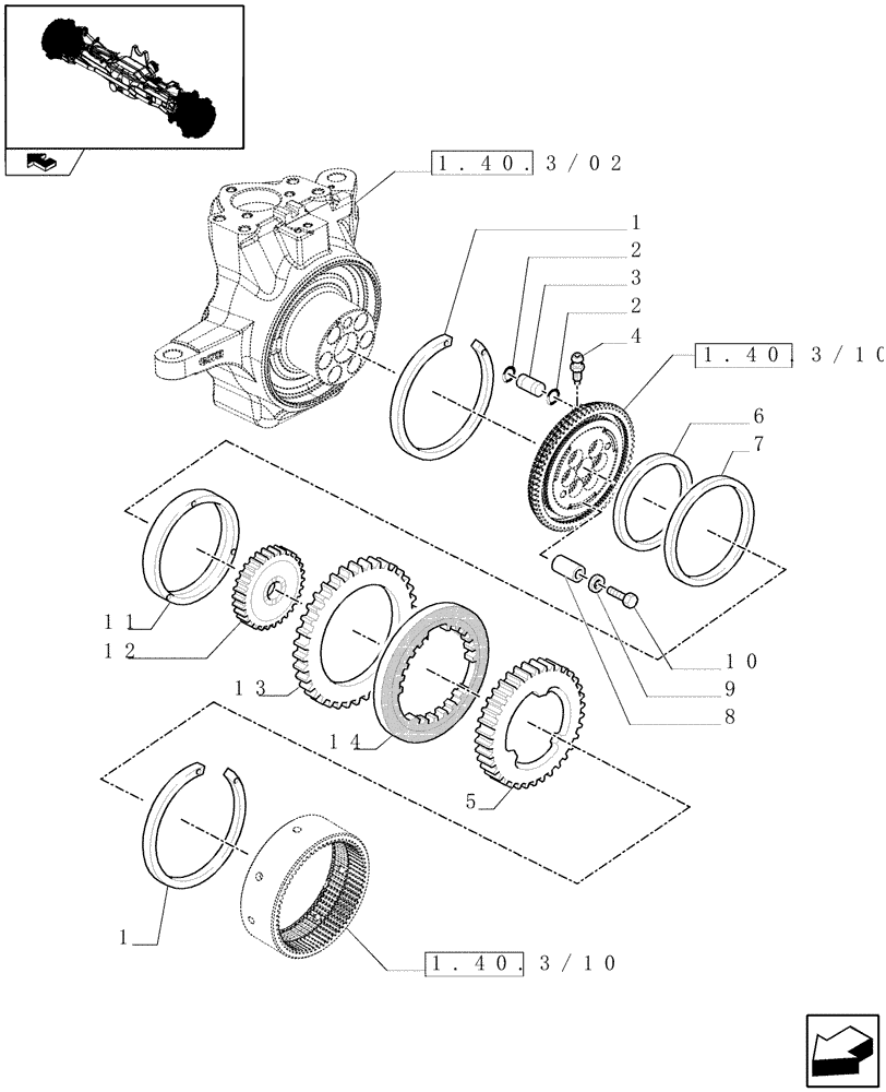 Схема запчастей Case IH PUMA 195 - (1.40.3/13) - (VAR.212) FRONT AXLE WITH ACTIVE SUSPENSIONS AND BRAKES - BRAKES (04) - FRONT AXLE & STEERING