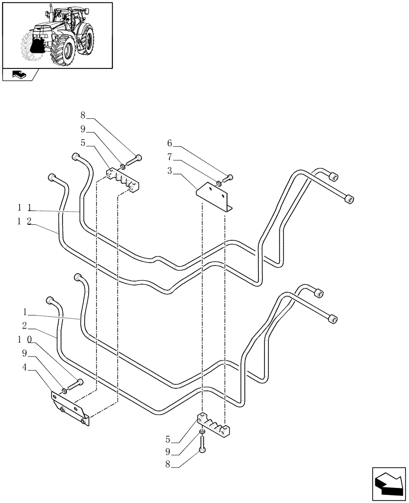 Схема запчастей Case IH PUMA 210 - (1.81.9/03[03]) - (VAR.091) FRONT HPL FOR MID MOUNT REMOTES WITH PTO, WITH AUX. COUPLERS - PIPES AND BRACKETS (07) - HYDRAULIC SYSTEM