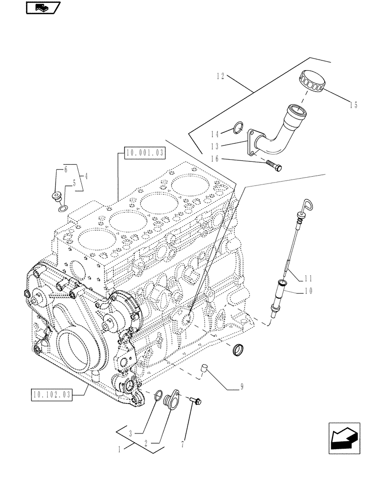 Схема запчастей Case IH P85 - (10.001.04) - ENGINE OIL DIPSTICK (10) - ENGINE