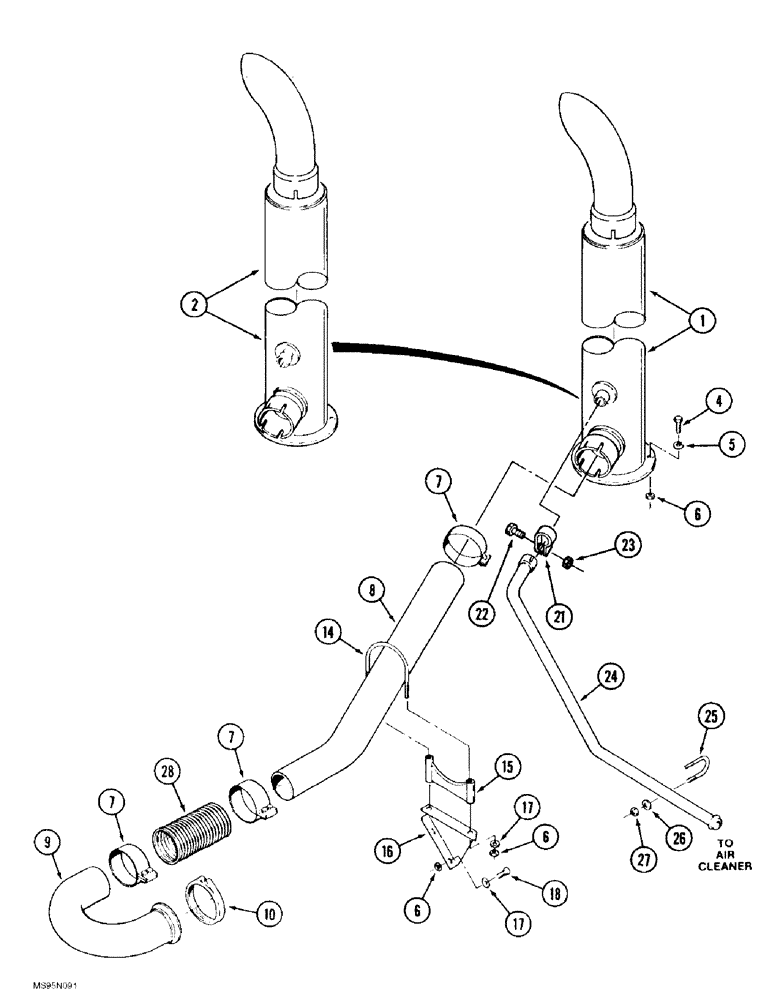 Схема запчастей Case IH 9390 - (2-16) - EXHAUST SYSTEM (02) - ENGINE