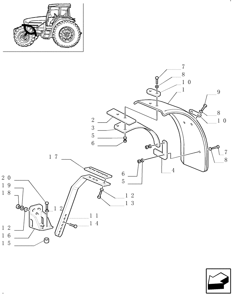 Схема запчастей Case IH JX90U - (1.43.0/05[03]) - (VAR.860) FRONT FENDERS - 4WD (04) - FRONT AXLE & STEERING