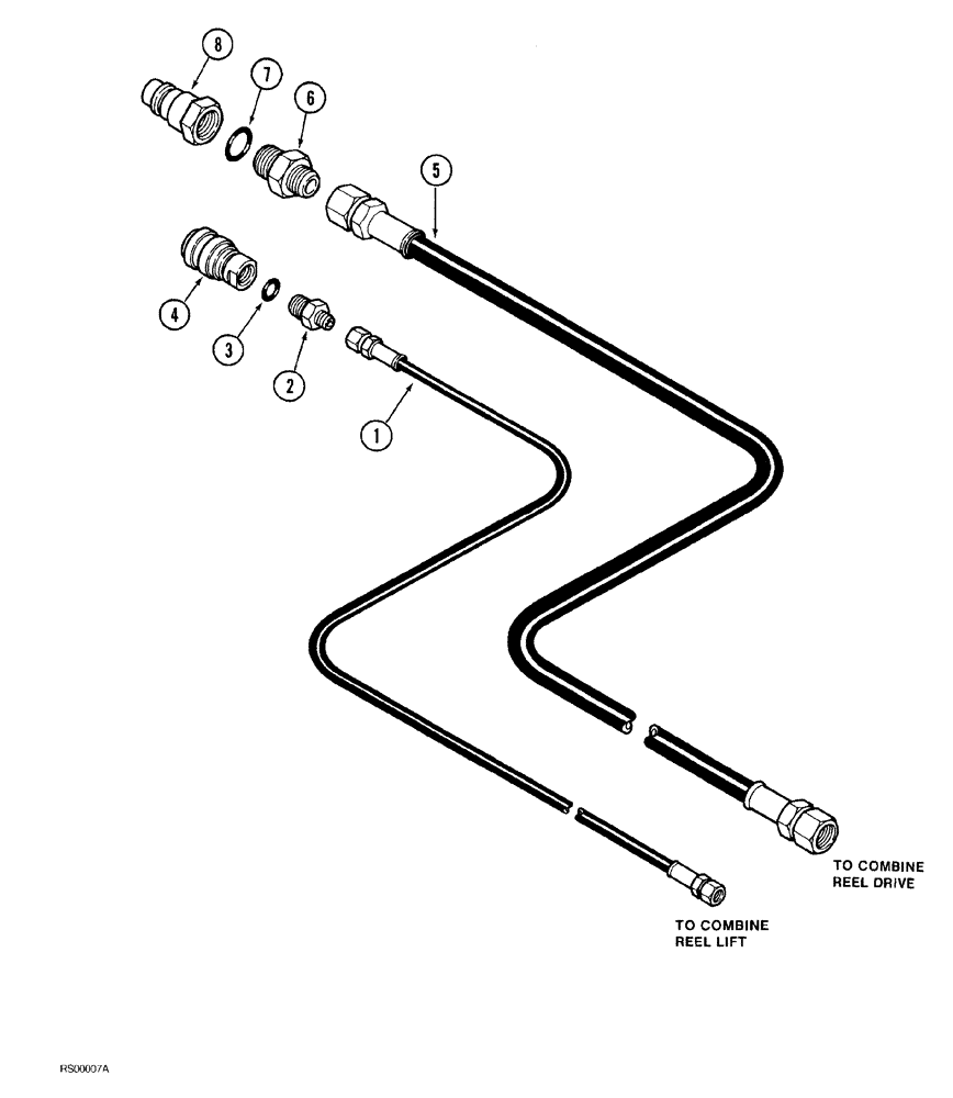 Схема запчастей Case IH 1015 - (8-010) - HEADER TO COMBINE HYDRAULIC HOSES, FOR 1420, 1440, 1460 AND 1480 COMBINE (35) - HYDRAULIC SYSTEMS