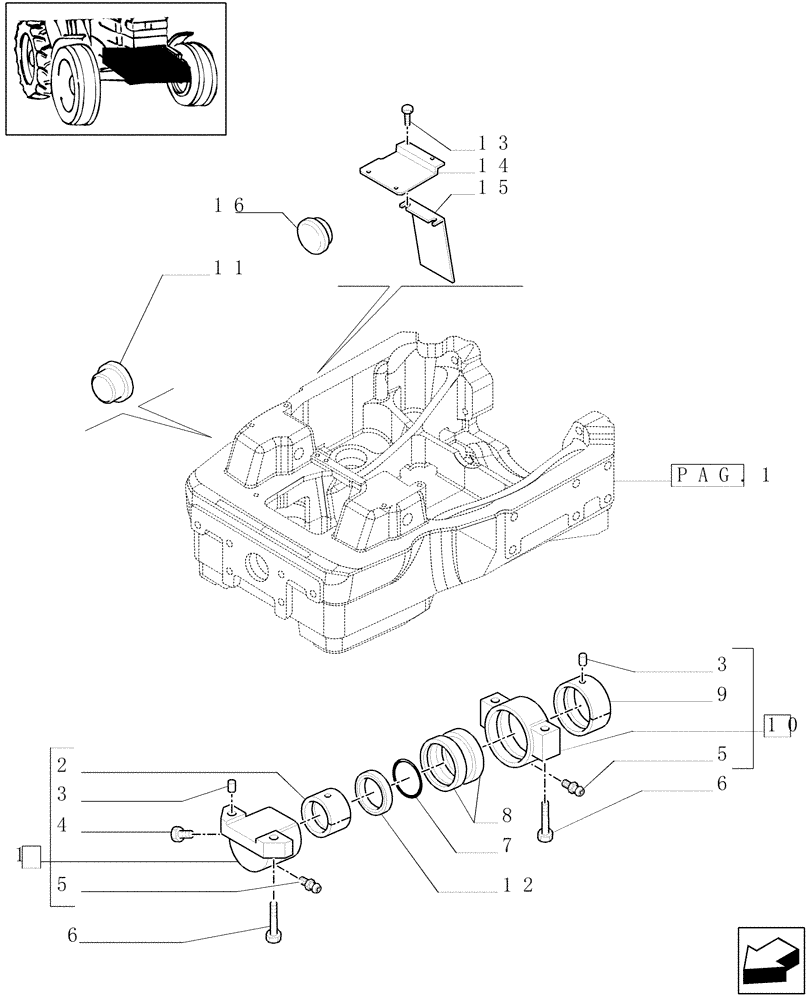 Схема запчастей Case IH MXM140 - (1.21.1/01[02]) - SUPPORT FOR 4WD FRONT AXLE (03) - TRANSMISSION