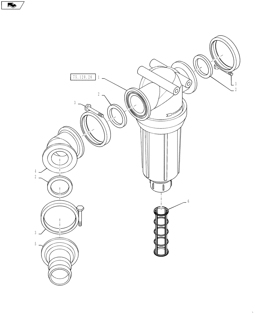 Схема запчастей Case IH 3230 - (75.120.25) - STRAINER PLUMBING GROUP, LO-FLOW (75) - SOIL PREPARATION