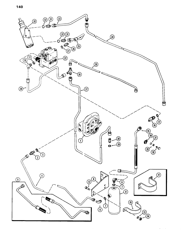 Схема запчастей Case IH 870 - (140) - STEERING AND BRAKE VALVE SYSTEM, POWER BRAKES WITH POWER SHIFT, FIRST USED TRACTOR S/N 8693001 (05) - STEERING