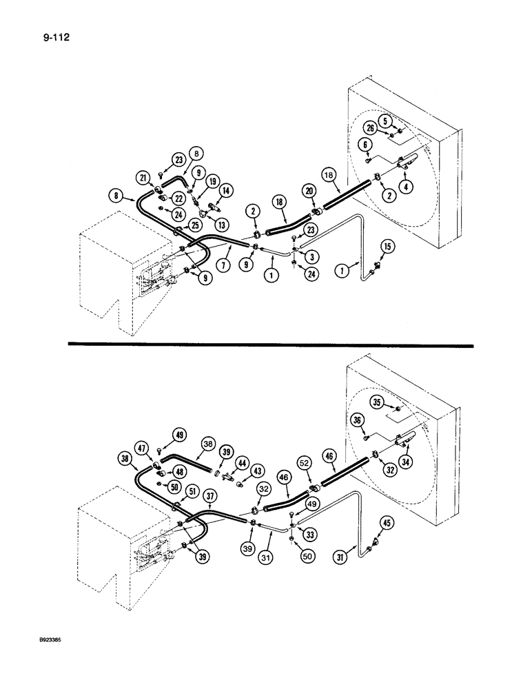 Схема запчастей Case IH 9240 - (9-112) - HEATER LINES, 9240 TRACTOR, PRIOR TO P.I.N. JCB0028400 (09) - CHASSIS/ATTACHMENTS