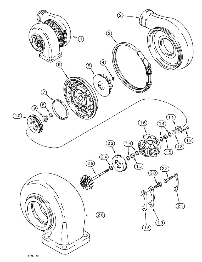 Схема запчастей Case IH 1666 - (2-24) - TURBOCHARGER, 6T-830 ENGINE (01) - ENGINE