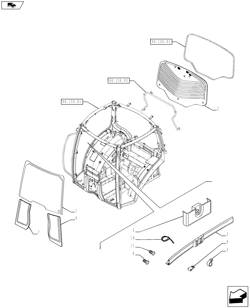 Схема запчастей Case IH PUMA 170 - (90.156.0201) - HEATED FRONT AND REAR WINDOW - CAB GLASS (VAR.743043-743427 / 743630) (90) - PLATFORM, CAB, BODYWORK AND DECALS