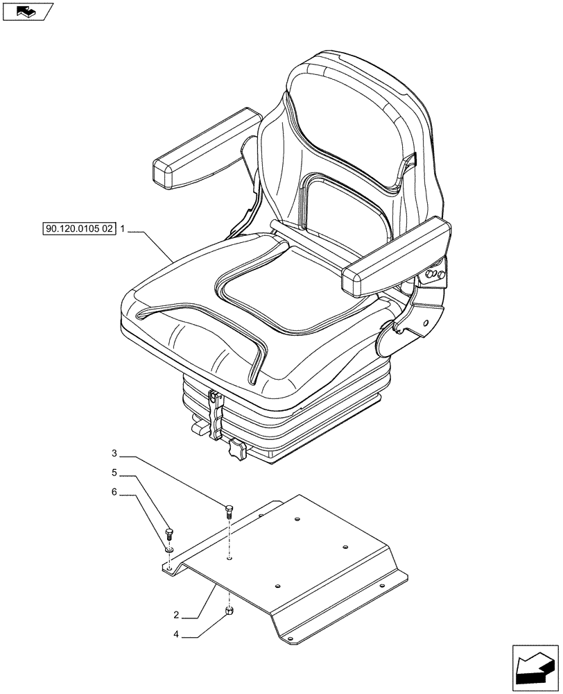 Схема запчастей Case IH FARMALL 75C - (90.120.0105[01]) - VINYL SEAT WITH SAFETY SWITCH AND ARMREST - L/CAB (VAR.331156) (90) - PLATFORM, CAB, BODYWORK AND DECALS