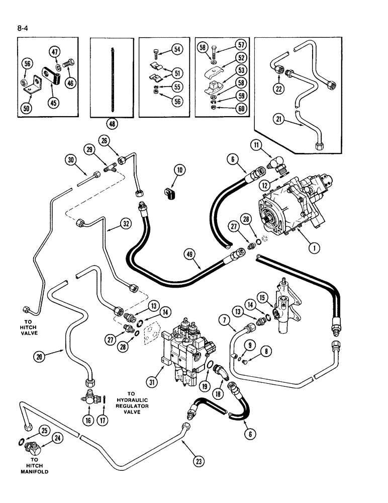 Схема запчастей Case IH 3594 - (8-004) - HYDRAULICS, GEAR, PISTON PUMP AND HYDRAULIC LINES, WITH HITCH (08) - HYDRAULICS