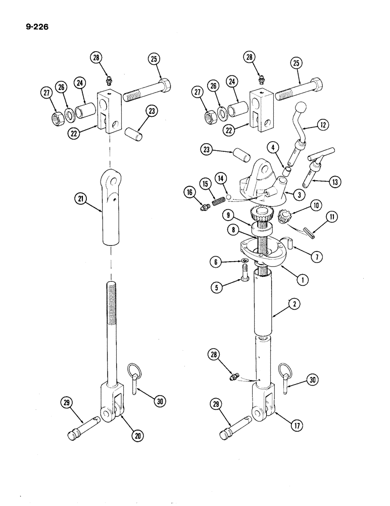 Схема запчастей Case IH 1194 - (9-226) - LEVELING LEVER AND LIFT ROD, CATEGORY 1 LINKAGE, TRACTORS WITHOUT CAB (09) - CHASSIS/ATTACHMENTS