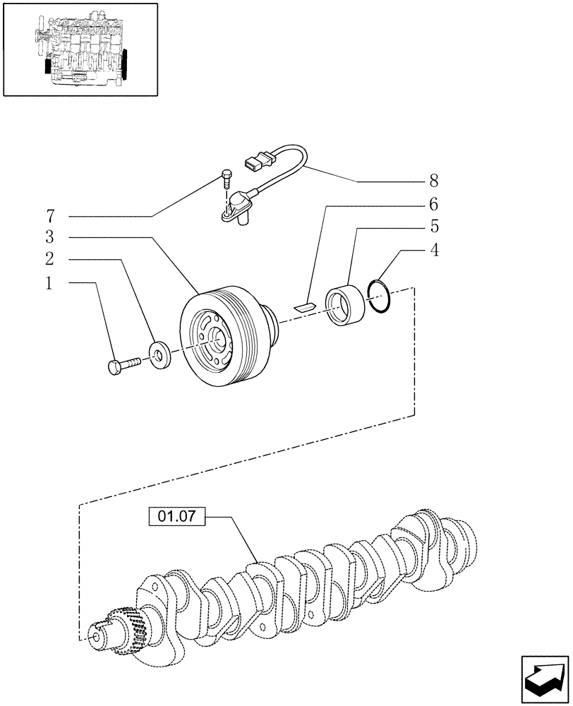 Схема запчастей Case IH WDX2302 - (01.09[01]) - DAMPER & FLYWHEEL (01) - ENGINE