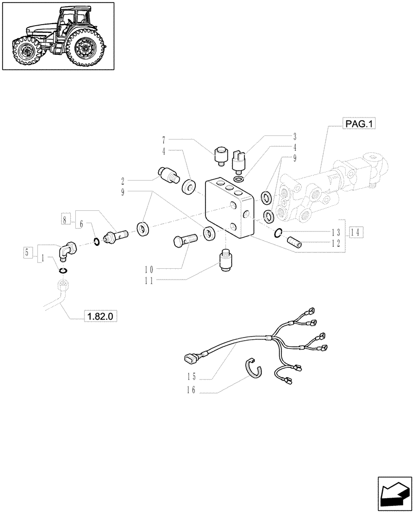 Схема запчастей Case IH JX1090U - (1.82.7/12[02]) - (VAR.412) TRAILER BRAKE VALVE (CCLS POWER-SHUTTLE) ITALY - BLOCK (07) - HYDRAULIC SYSTEM