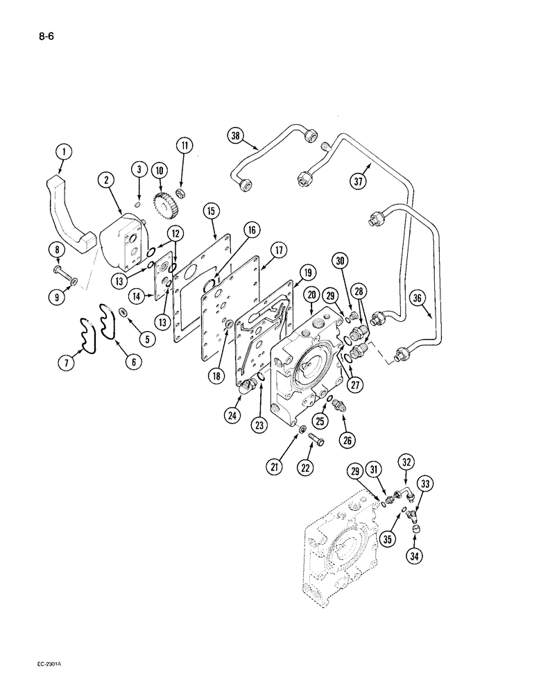 Схема запчастей Case IH 495 - (8-006) - HYDRAULIC POWER SUPPLY, MULTIPLE CONTROL VALVE AND TUBES (08) - HYDRAULICS