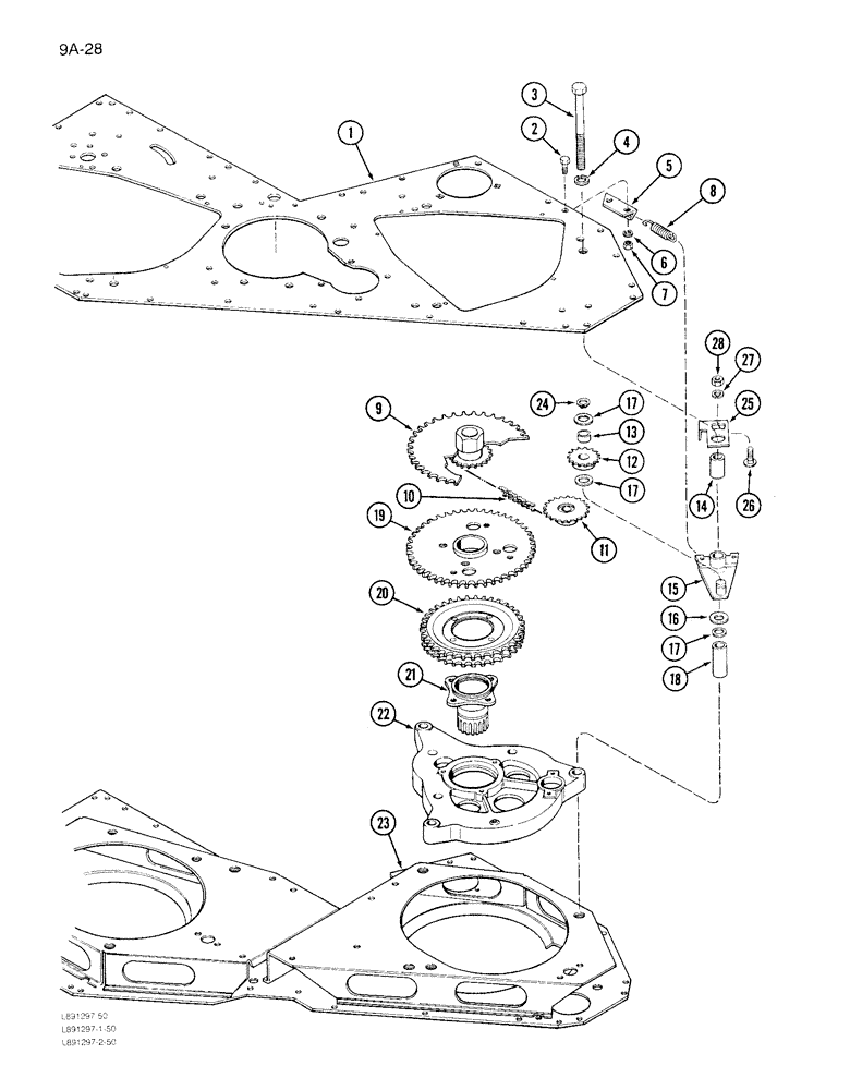 Схема запчастей Case IH 1822 - (9A-028) - SPROCKETS, IDLER ARM AND CAM FRONT (13) - PICKING SYSTEM