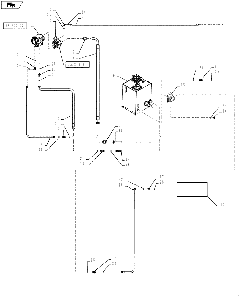 Схема запчастей Case IH 810 - (35.220.08) - RETURN AND SUPPLY HYDRAULICS, 4 WHEELER (35) - HYDRAULIC SYSTEMS