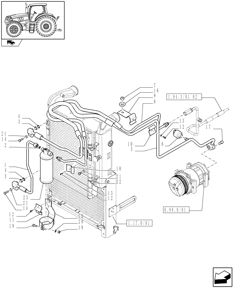 Схема запчастей Case IH PUMA 155 - (1.94.3/01[01]) - AIR CONDITIONING SYSTEM PIPES (10) - OPERATORS PLATFORM/CAB