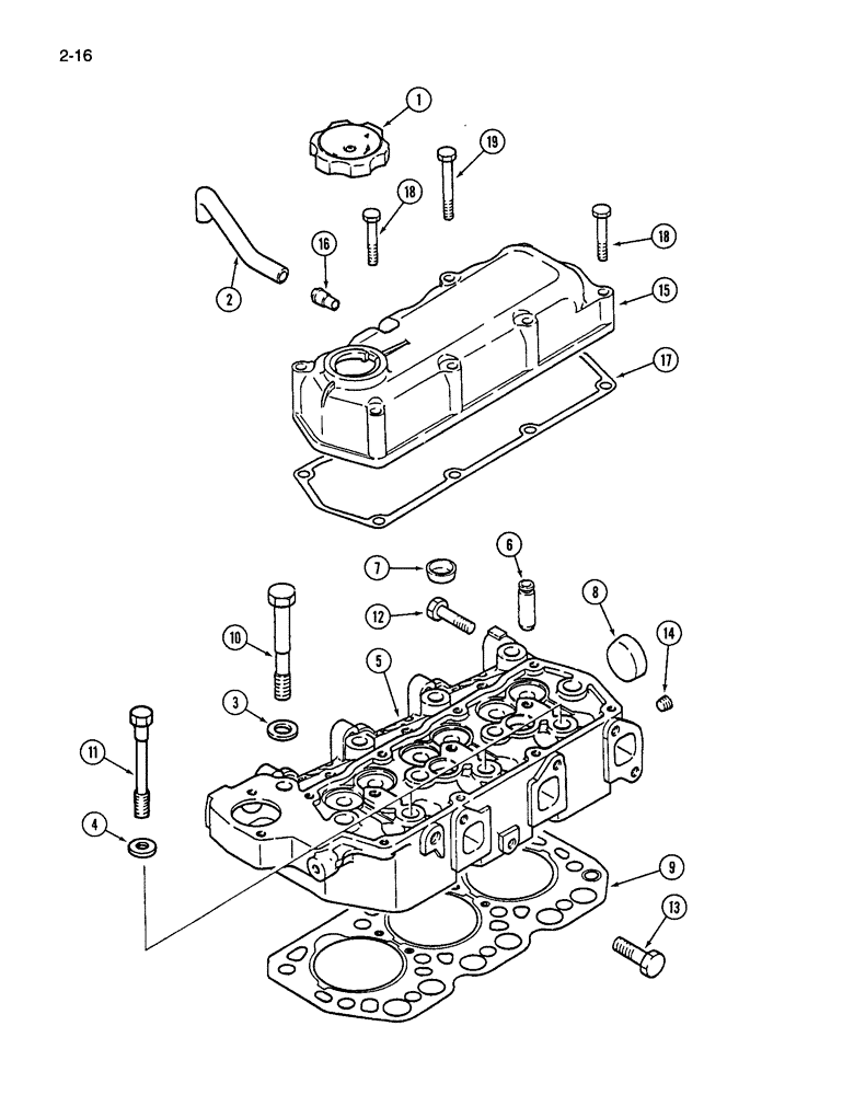 Схема запчастей Case IH 265 - (2-16) - CYLINDER HEAD AND COVER (02) - ENGINE