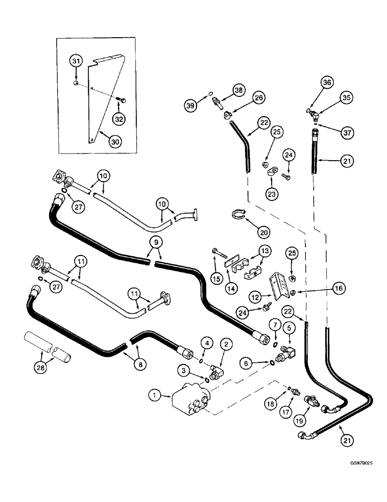 Схема запчастей Case IH 2188 - (5-26) - SELECTOR VALVE HYDRAULIC SYSTEM, POWER GUIDE AXLE, PRIOR TO COMBINE S/N JJC0193725 (04) - STEERING