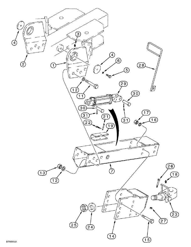 Схема запчастей Case IH 955 - (9A-044) - LOWER TONGUE HITCH, 24 ROW NARROW - FRONT FOLD, BUILT TO AUG 97 & SEPT 97 & AFTER (THRU DBC0001422) (09) - CHASSIS/ATTACHMENTS