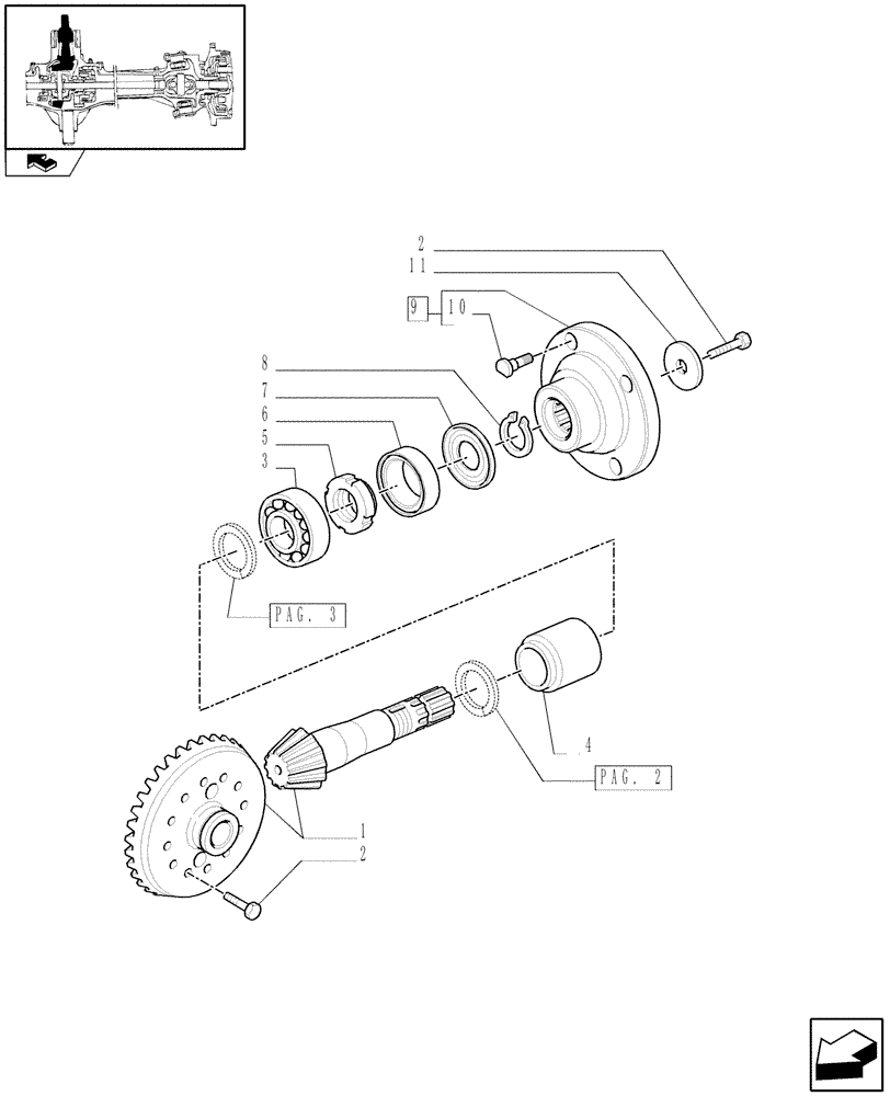 Схема запчастей Case IH PUMA 125 - (1.40. 8/06[01]) - (CL.3) SUSPENDED FRONT AXLE W/MULTI-PLATE DIFF. LOCK AND ST. SENSOR - BEVEL GEAR PAIR - C5954 (VAR.330414) (04) - FRONT AXLE & STEERING